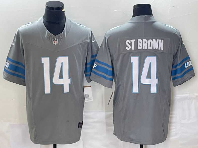 Men%27s Detroit Lions #14 Amon Ra St Brown Grey 2023 FUSE Vapor Limited Stitched Jersey